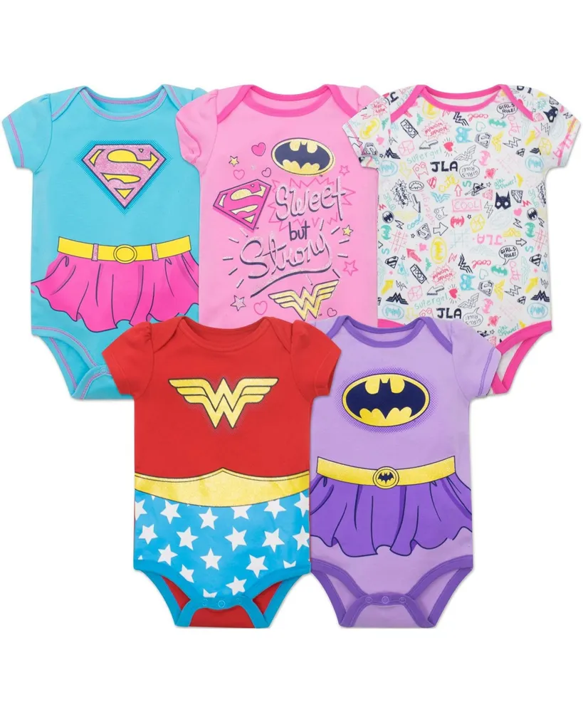 Dc Comics Justice League Girls 5 Pack Short Sleeve Bodysuits