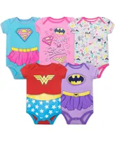 Dc Comics Justice League Girls 5 Pack Short Sleeve Bodysuits