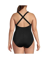 Lands' End Plus Scoop Neck X-Back High Leg Tugless Sporty One Piece Swimsuit