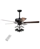 50 Inch Noiseless Ceiling Fan Light with Explosion-proof Glass Lampshades-Black