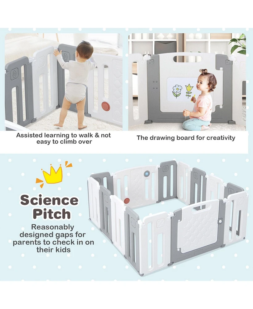14 Panels Kids Safety Activity Play Center with Drawing Board