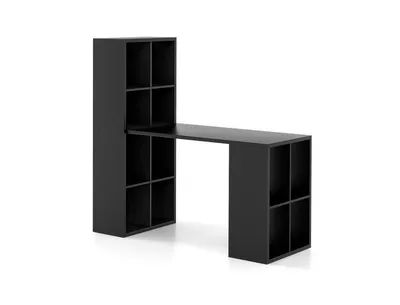 Modern Computer Desk with 12 Cubes Bookshelf-Black