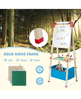 3-in-1 Kids Art Easel Double-Sided Wooden Adjustable Magnetic Drawing Board