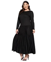 L I V D Plus Tiered Maxi Dress with Long Sleeves