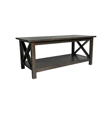 Matty Rustic Coffee Table With Lower Shelf, Farmhouse Style Solid Wood Accent