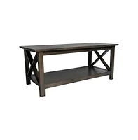 Matty Rustic Coffee Table With Lower Shelf, Farmhouse Style Solid Wood Accent