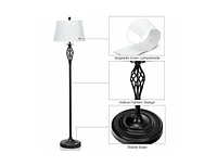 2 Table Lamps 1 Floor Lamp Set With Fabric Shades