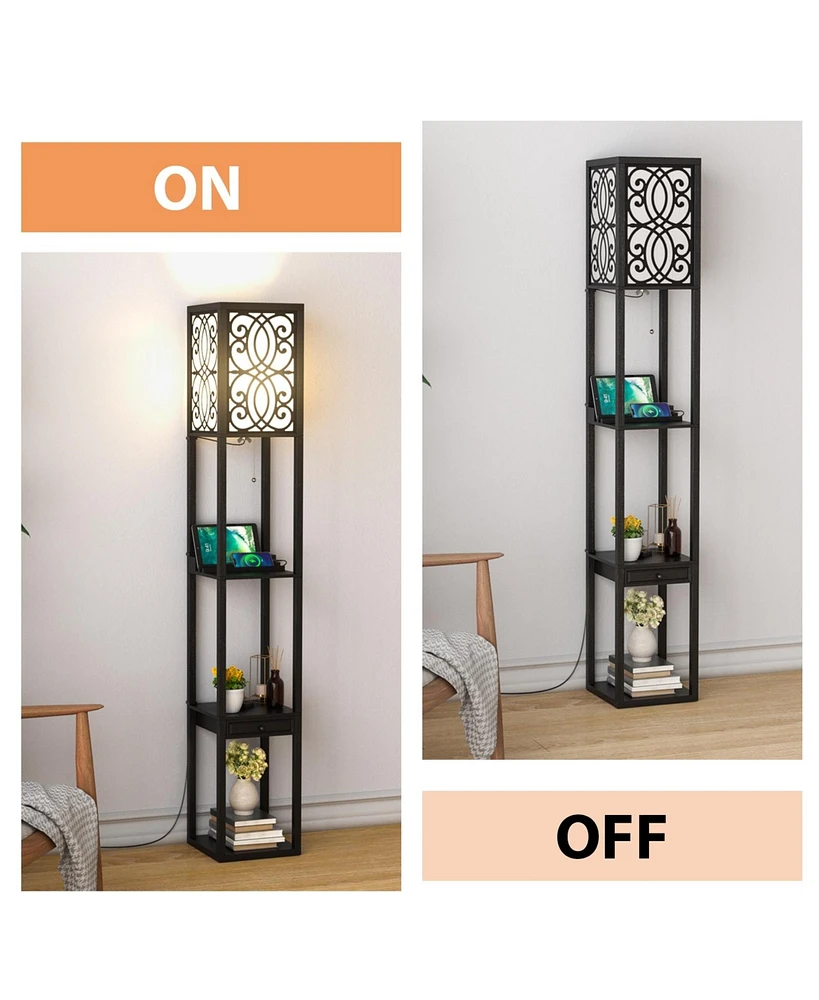 Modern Standing Shelf Lamp With 1 Power Outlet And 2 Usb Ports