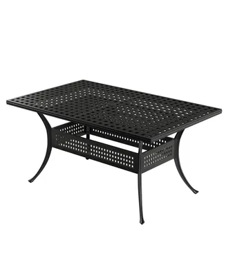 Mondawe Extendable Rectangular Aluminum Outdoor Dining Table with Umbrella Hole, Black