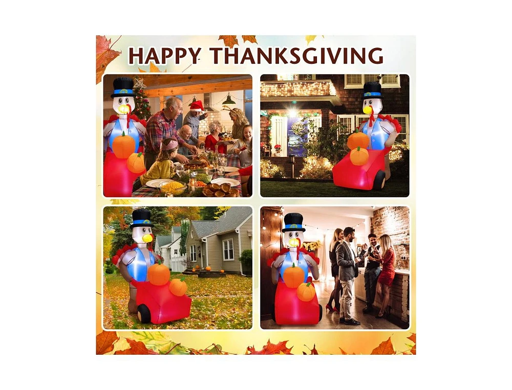 6 Feet Thanksgiving Inflatable Turkey Pushing Pumpkin Cart