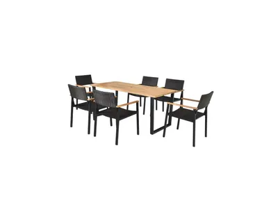 7 Pieces Outdoor Dining Set with Large Acacia Wood Table Top
