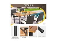 5 Pieces Patio Wicker Cushioned Dining Set with Umbrella Hole