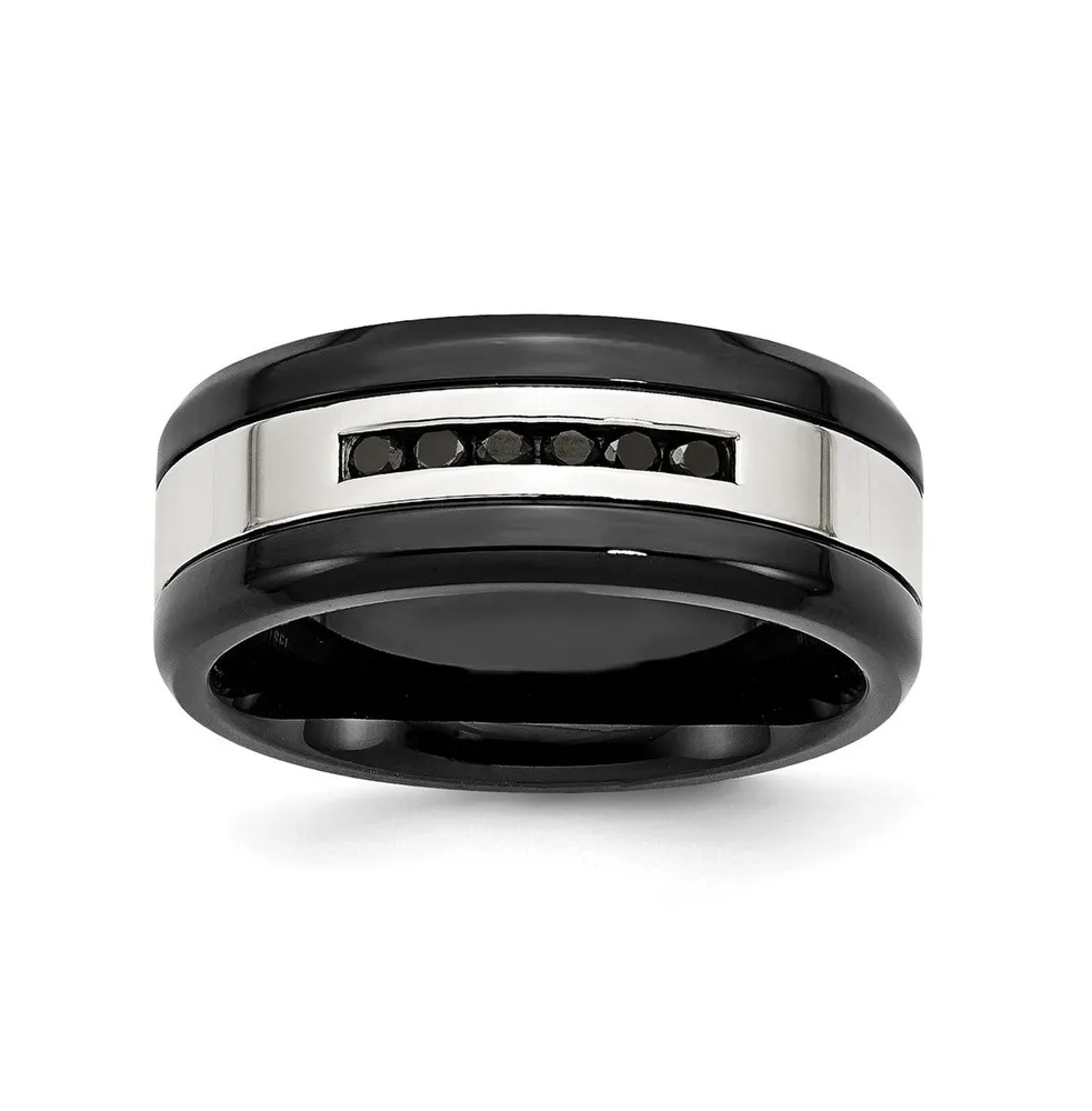 Chisel Stainless Steel Black Cubic Zirconia Band Ring
