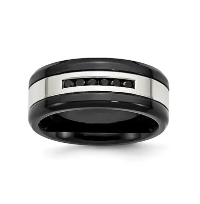 Chisel Stainless Steel Black Cubic Zirconia Band Ring