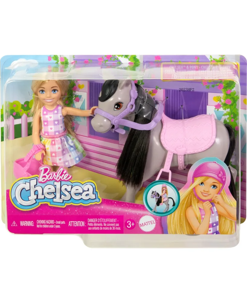 Barbie Chelsea Doll and Horse Toy Set, Includes Helmet Accessory, Doll Bends at Knees to "Ride" Pony