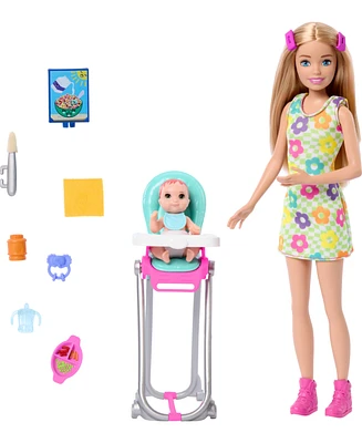 Barbie Skipper Babysitters Inc. and Play Set, Includes Doll with Blonde Hair, Baby, and Mealtime Accessories, 10 Piece Set
