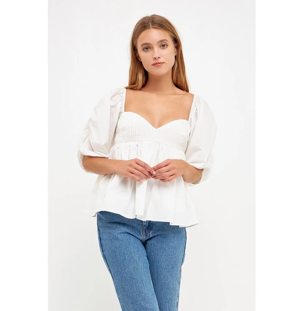 Women's Sleeve Cinched Pin tuck Top