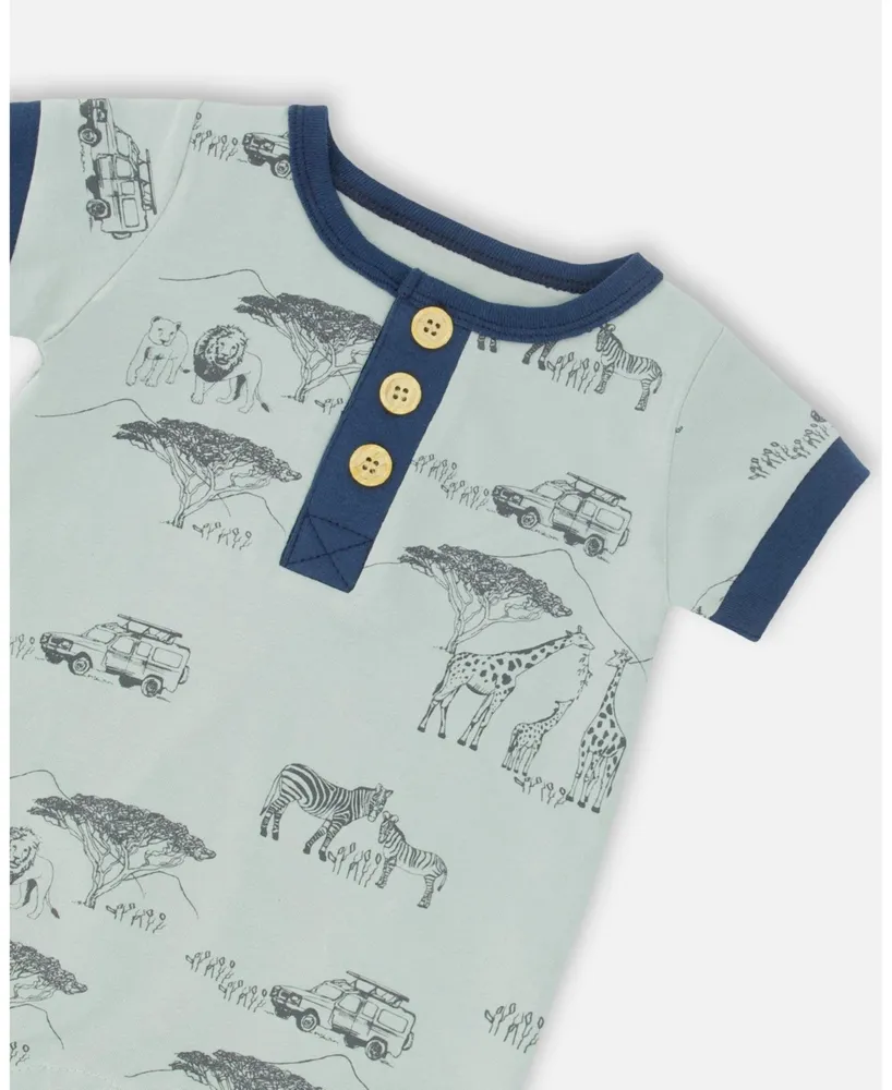 Baby Boy Organic Cotton Romper With Printed Jungle
