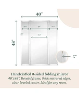 Trifold Mirror with Full Length Beveled Edges, 3 Way Hang able Design