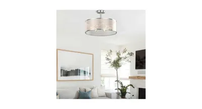 6-Light Semi Flush Mount Ceiling Light Pendant Lamp With Fabric Drum-Shaped Shade