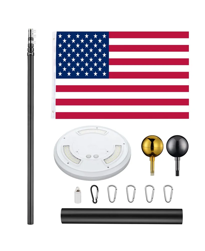 Ft Telescopic Aluminum Flag Pole Kit with 111 Led Solar Light Us Flag Garden