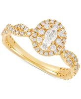 Diamond Oval Halo Twist Band Engagement Ring (3/4 ct. t.w.) in 14k Gold