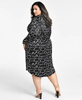 Nina Parker Trendy Plus Size Printed Satin Shirtdress