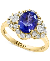 Effy Tanzanite (1-5/8 ct. t.w) & Diamond (1/8 ct. t.w.) Oval Halo Ring in 14k Gold