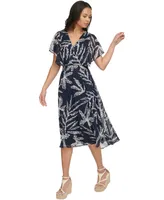 Dkny Women's Printed Chiffon Flutter-Sleeve Midi Dress