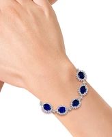 Effy Lab Grown Sapphire (19 ct. t.w.) & Lab Grown Diamond (4-3/8 ct. t.w.) Halo Link Bracelet in 14k White Gold