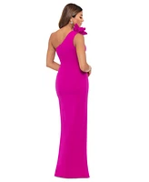 Xscape Women's One-Shoulder Flower Side-Slit Dress