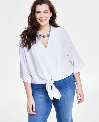 I.n.c. International Concepts Plus Size Tie-Front Top, Created for Macy's