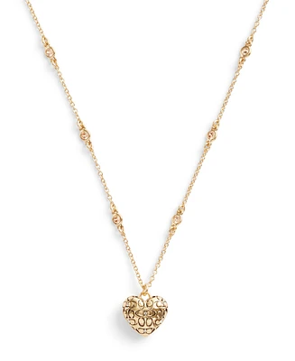 Coach Cubic Zirconia Signature Quilted Heart Pendant Necklace