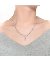 Sterling Silver with White Gold Plated Clear Princess Cubic Zirconia Zigzag Style Necklace