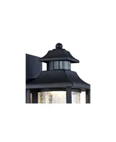 West ray Outdoor Wall Light Fixture Led Black Lantern 11 1/2" Clear Crackled Glass Motion Sensor Dusk to Dawn for Exterior House Porch Patio Outside D