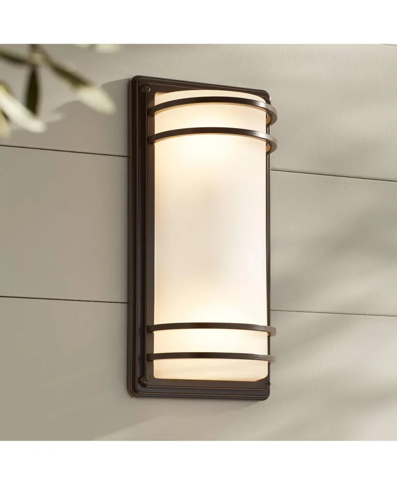 Habitat Modern Industrial Outdoor Wall Light Fixture Rubbed Bronze Steel 16" Opal Etched Glass for Exterior House Porch Patio Outside Deck Garage Yard