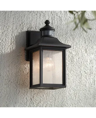 Moray Bay Industrial Outdoor Wall Light Fixture Black Steel 11 1/2" Seedy Glass Motion Sensor Dusk to Dawn for Exterior House Porch Patio Outside Deck