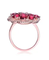 Sterling Silver with 18K Rose Gold Plated Red Pear, Round and Oval Cubic Zirconia's Cocktail-Cluster Ring