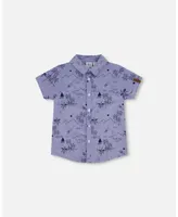 Boy Short Sleeve Chambray Shirt Blue Printed Beach