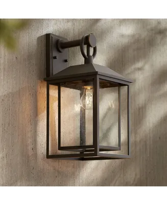 Califa Mission Outdoor Wall Light Fixture Bronze Brown Metal 18" Textured Clear Glass Lantern for Exterior House Porch Patio Outside Deck Garage Yard