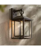 Califa Mission Outdoor Wall Light Fixture Bronze Brown Metal 18" Textured Clear Glass Lantern for Exterior House Porch Patio Outside Deck Garage Yard