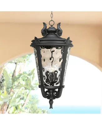 John Timberland Casa Marseille European Outdoor Hanging Ceiling Light Textured Black Scroll 30" Clear Hammered Glass Damp Rated for Exterior House Por