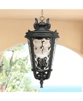 John Timberland Casa Marseille European Outdoor Hanging Ceiling Light Textured Black Scroll 30" Clear Hammered Glass Damp Rated for Exterior House Por