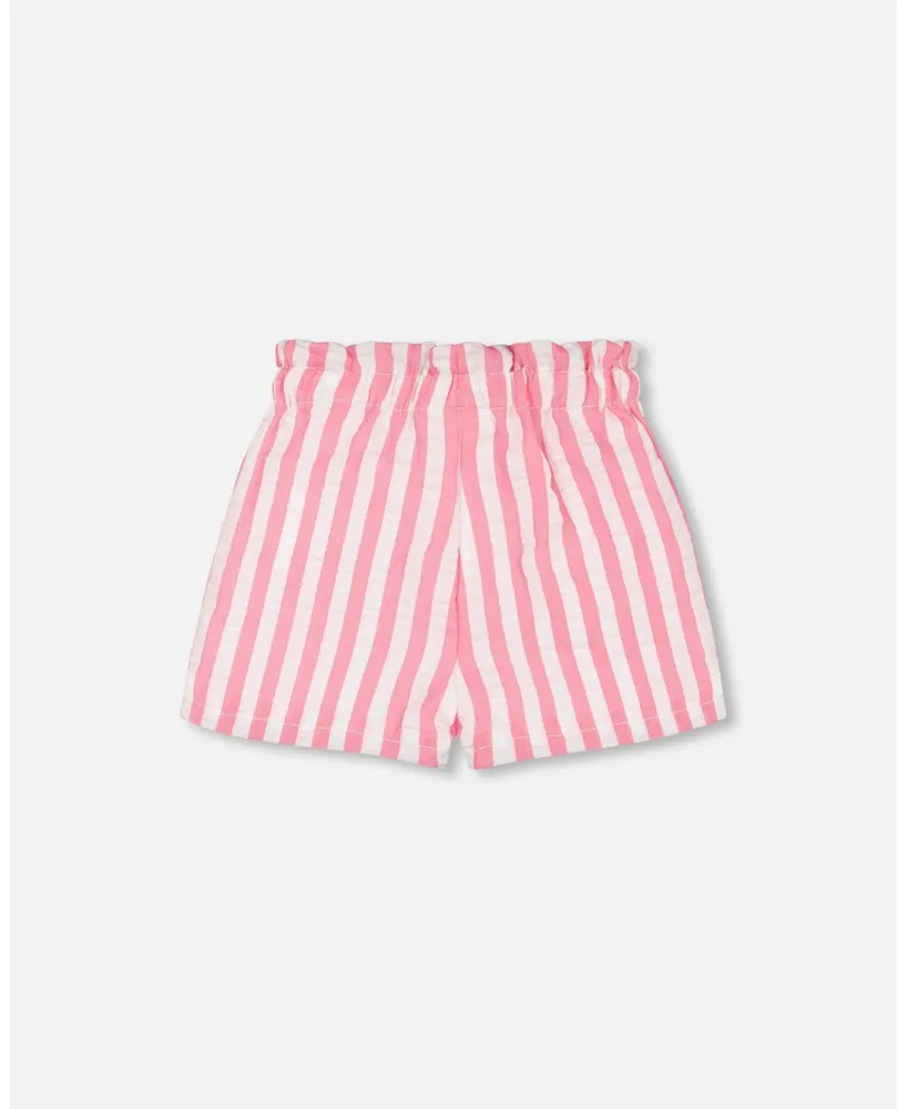 Baby Girl Striped Seersucker Short Bubble Gum Pink - Infant