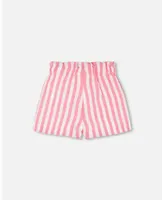 Baby Girl Striped Seersucker Short Bubble Gum Pink - Infant