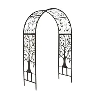 Metal Arched Garden Arbor with Tree of Life Design