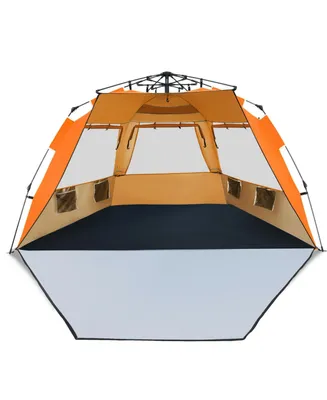 3-4 Person Easy Pop Up Beach Tent Upf 50+ Portable Sun Shelter-Orange