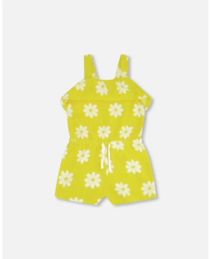 Girl Terry Cloth Jumpsuit Yellow Printed Daisies