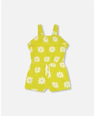 Girl Terry Cloth Jumpsuit Yellow Printed Daisies