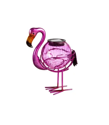 Evergreen Solar Flamingo Statue- 5 x 6.5 x 10.5 Inches Outdoor Decor for Homes, Yards and Gardens